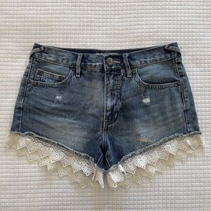 Free People Lace Trim Denim Cutoff Shorts Size 25